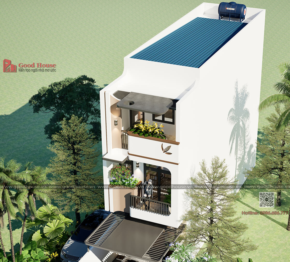 Tổng thể kiến trúc nhà phố 3 tầng 4,5x20m