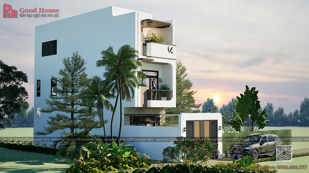 Phối cảnh góc nghiêng nhà phố 3 tầng hiện đại